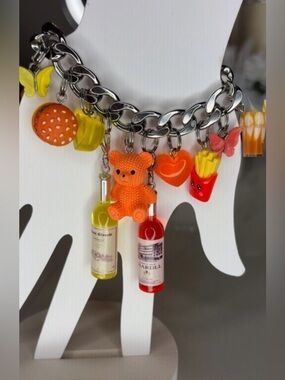 Junky Cuban Link Stainless Steel Charm Bracelet with Charms